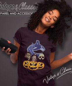 Vancouver Canucks Halloween Horror Movie Pumpkin Women T Shirt
