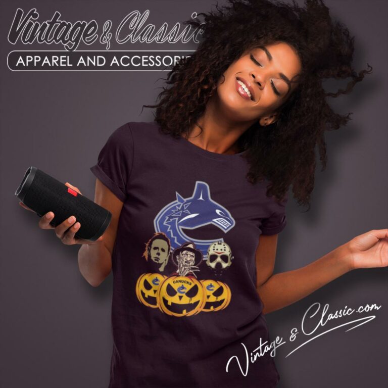 Vancouver Canucks Halloween Horror Movie Pumpkin Women T Shirt Vancouver Canucks Halloween Horror Movie Pumpkin Women T Shirt