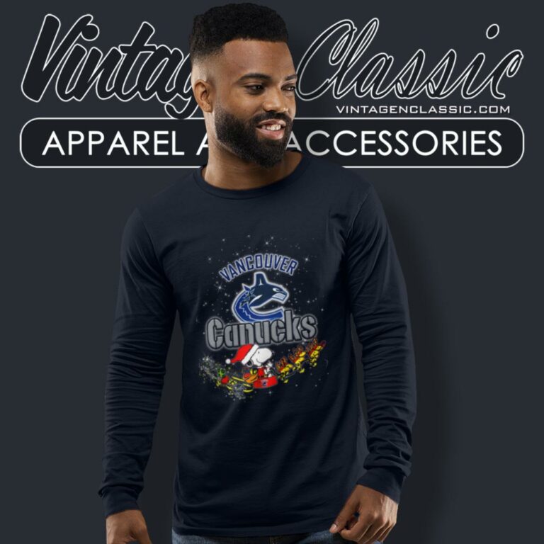 Vancouver Canucks Nhl Santa Snoopy And Woodstock Christmas Long Sleeve Tee Vancouver Canucks Nhl Santa Snoopy And Woodstock Christmas Long Sleeve Tee