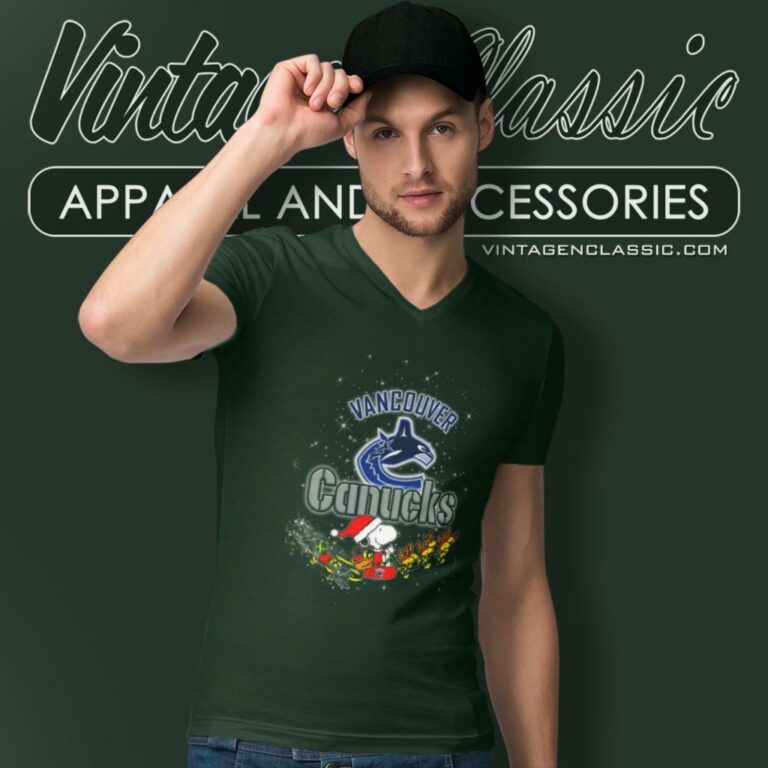 Vancouver Canucks Nhl Santa Snoopy And Woodstock Christmas V Neck TShirt Vancouver Canucks Nhl Santa Snoopy And Woodstock Christmas V Neck TShirt