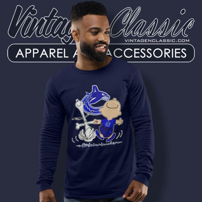Vancouver Canucks Snoopy And Charlie Brown Dancing Long Sleeve Tee Vancouver Canucks Snoopy And Charlie Brown Dancing Long Sleeve Tee