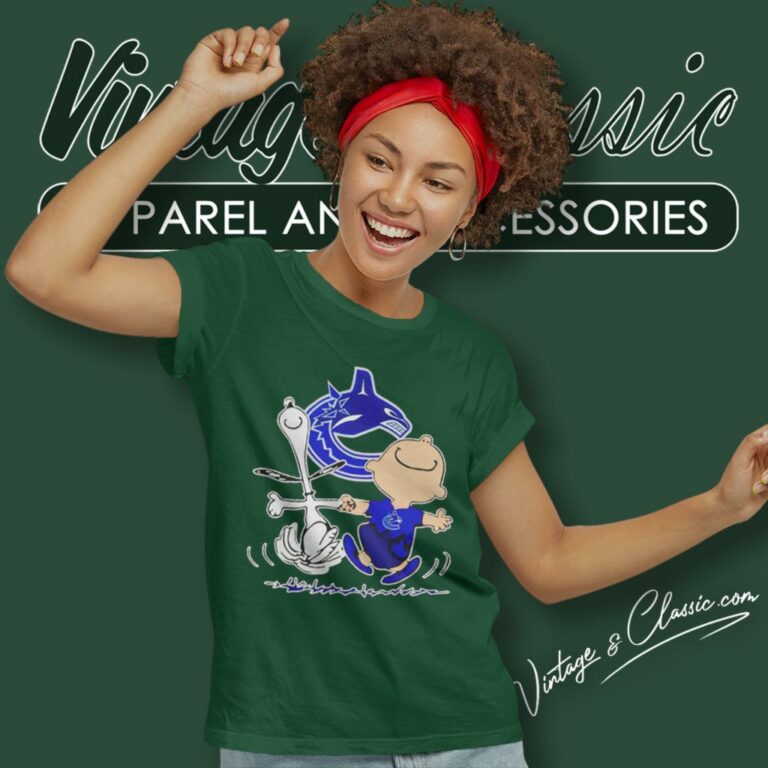 Vancouver Canucks Snoopy And Charlie Brown Dancing Women T Shirt Vancouver Canucks Snoopy And Charlie Brown Dancing Women T Shirt