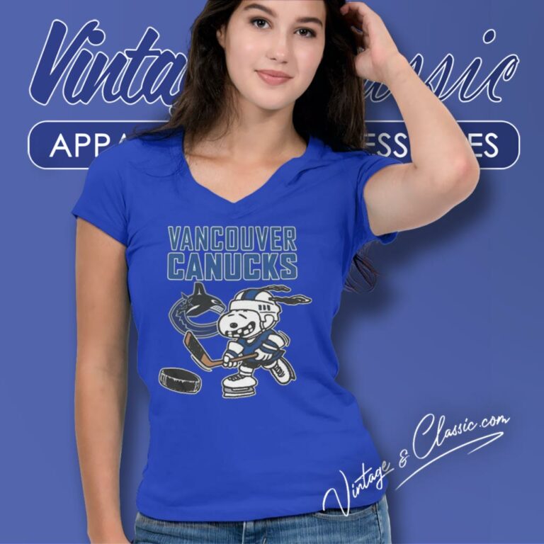 Vancouver Canucks Snoopy Hockey V Neck TShirt Vancouver Canucks Snoopy Hockey V Neck TShirt