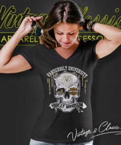Vanderbilt University Harley Davidson Skull V Neck TShirt