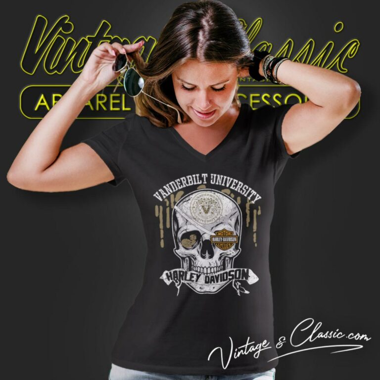 Vanderbilt University Harley Davidson Skull V Neck TShirt Vanderbilt University Harley Davidson Skull V Neck TShirt