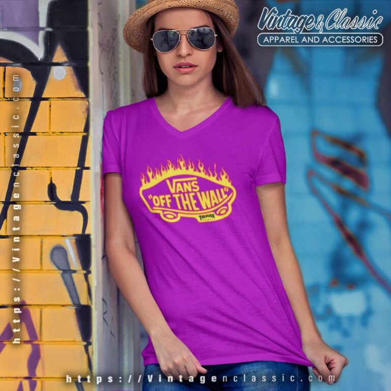 Vans Thrasher Flame Logo V Neck TShirt Vans Thrasher Flame Logo V Neck TShirt