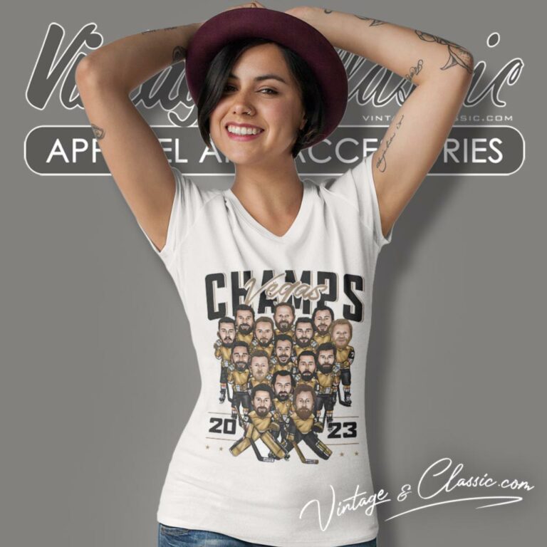 Vegas Golden Knights Champions 2023 Players Caricature V Neck TShirt Vegas Golden Knights Champions 2023 Players Caricature V Neck TShirt