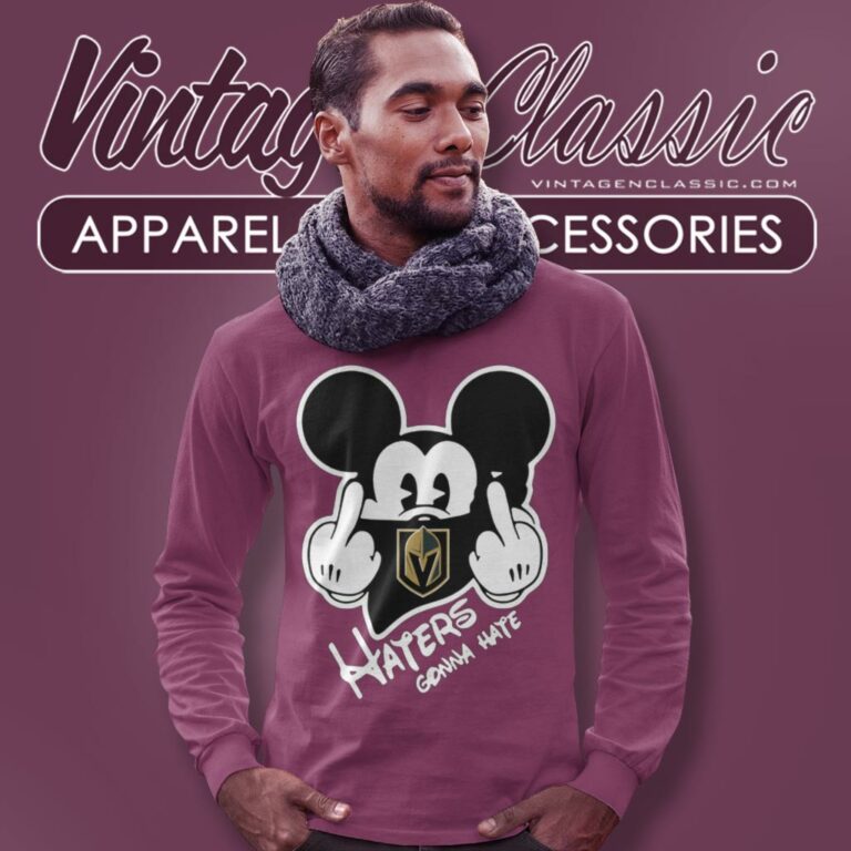 Vegas Golden Knights Mickey Mouse Haters Gonna Hate Long Sleeve Tee Vegas Golden Knights Mickey Mouse Haters Gonna Hate Long Sleeve Tee