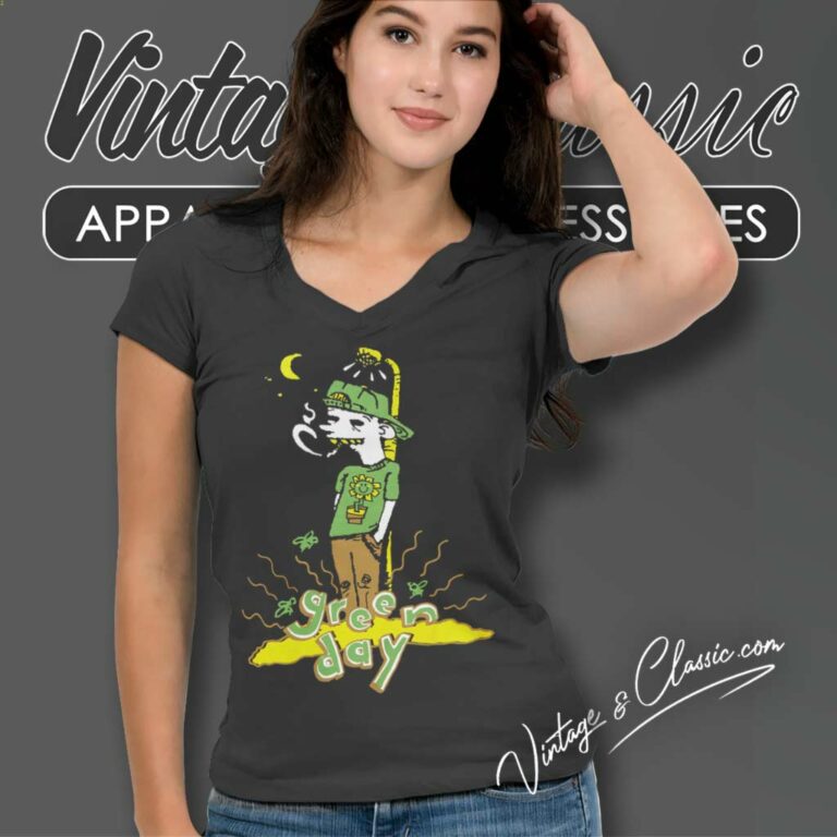 Vibrant Green Day Band Icon V Neck TShirt Vibrant Green Day Band Icon V Neck TShirt