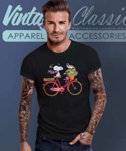 Vikings Snoopy On Bike With Flower Minnesota Vikings Shirt T Shirt