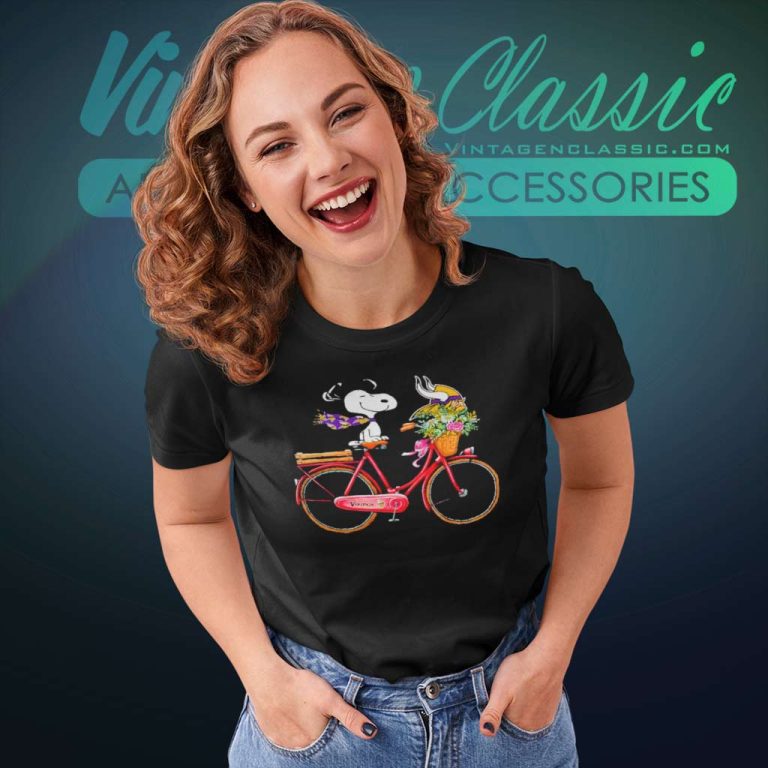 Vikings Snoopy On Bike With Flower Minnesota Vikings Shirt Women TShirt Vikings Snoopy On Bike With Flower Minnesota Vikings Shirt Women TShirt