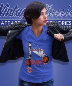 Vintage 1980s Atlanta Hawks Spellout Nba Basketball V Neck TShirt