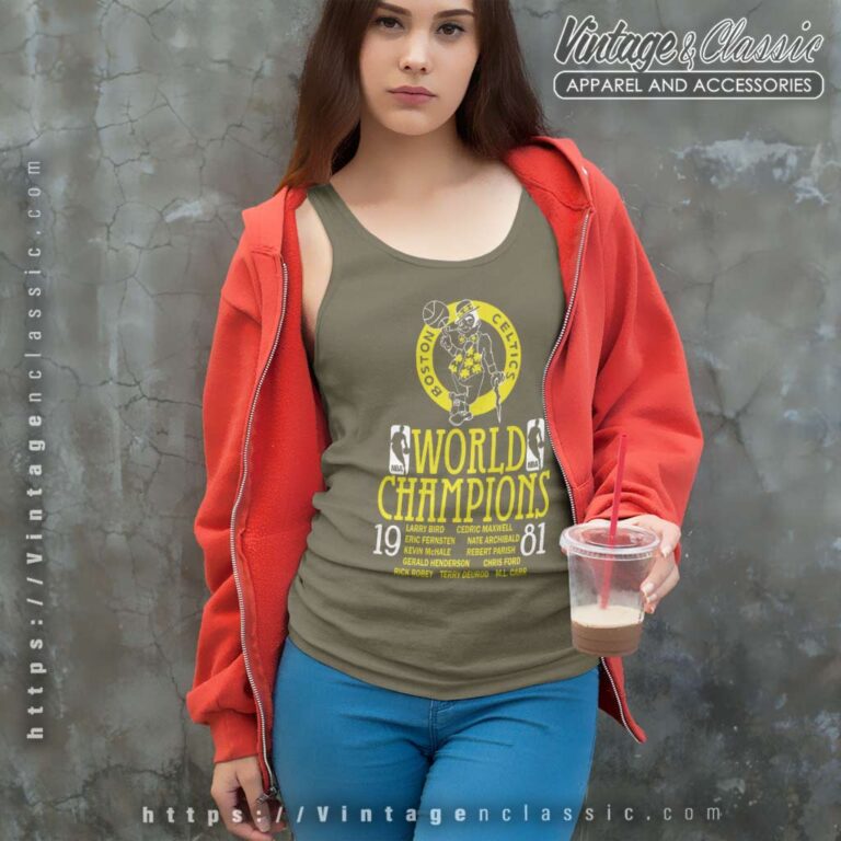 Vintage 1981 Boston Celtics World Champions Graphic Tank Top Racerback Vintage 1981 Boston Celtics World Champions Graphic Tank Top Racerback