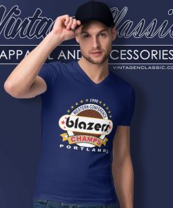 Vintage 1990 Portland Trail Blazers Western Champs V Neck TShirt