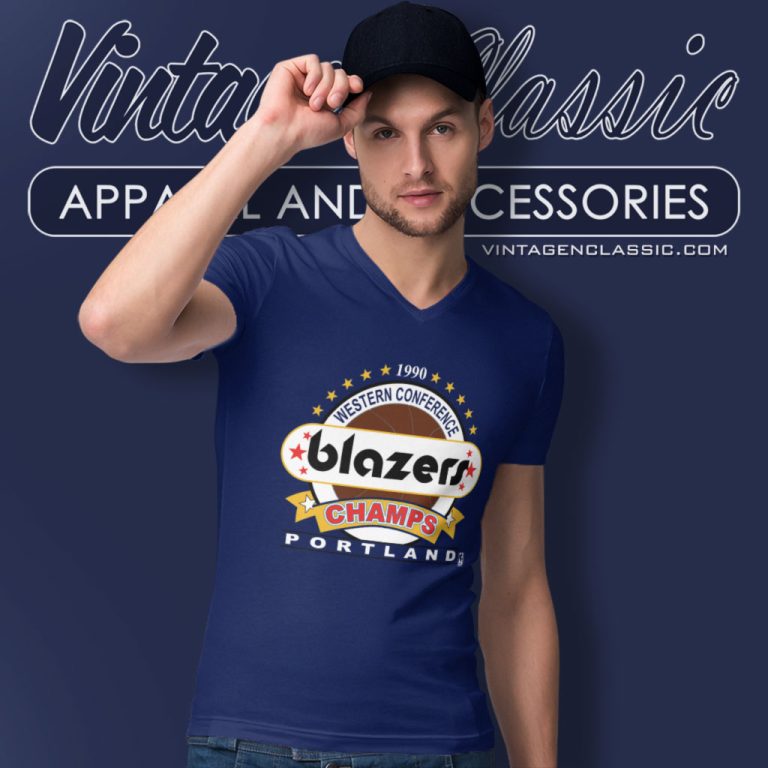 Vintage 1990 Portland Trail Blazers Western Champs V Neck TShirt Vintage 1990 Portland Trail Blazers Western Champs V Neck TShirt