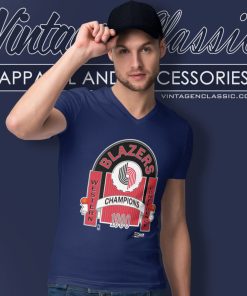 Vintage 1990 Portland Trail Blazers Western Conference Champion V Neck TShirt