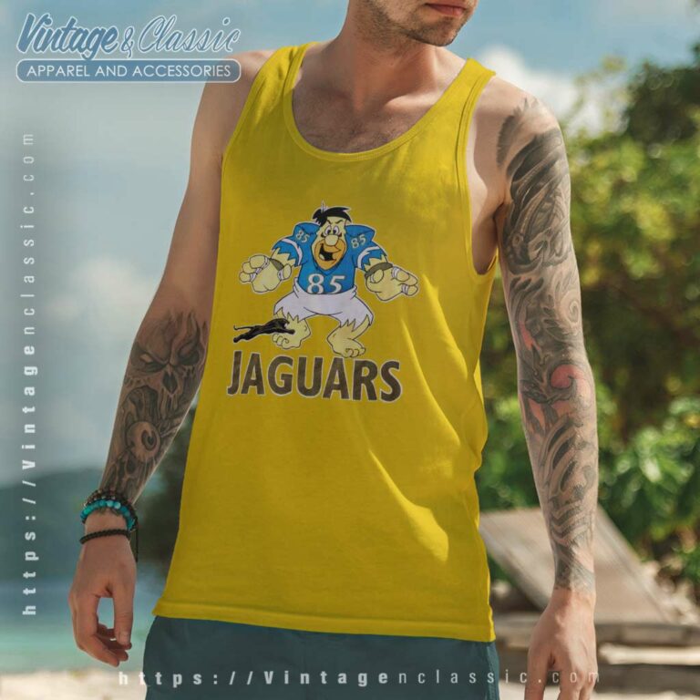 Vintage 1990s Flintstones Jacksonville Jaguars Tank Top Racerback Vintage 1990s Flintstones Jacksonville Jaguars Tank Top Racerback
