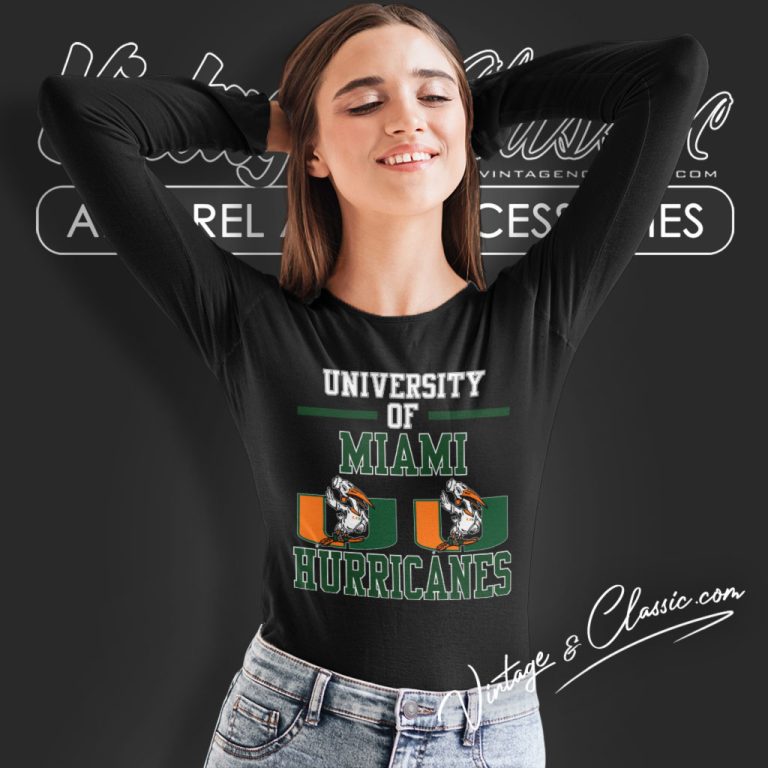 Vintage 80s Miami Hurricanes Spellout Graphic Long Sleeve Tee Vintage 80s Miami Hurricanes Spellout Graphic Long Sleeve Tee