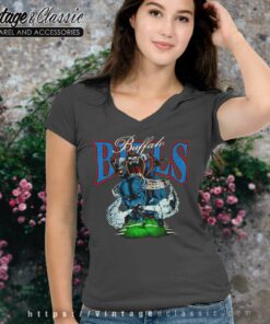 Vintage 90s Buffalo Bills Taz Looney Tunes Wb Tazmanian Devil V Neck TShirt