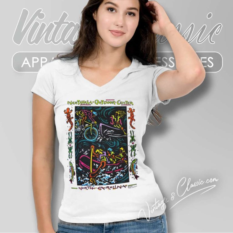 Vintage 90s Nantahala Outdoor North Carolina Cycling Water V Neck TShirt Vintage 90s Nantahala Outdoor North Carolina Cycling Water V Neck TShirt