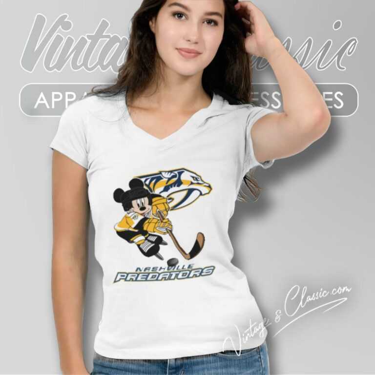 Vintage 90s Nhl Nashville Predators Mickey Mouse V Neck TShirt Vintage 90s Nhl Nashville Predators Mickey Mouse V Neck TShirt