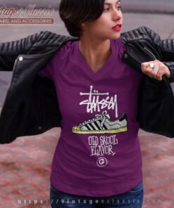 Vintage 90s Stussy Old Skool Flavor V Neck TShirt