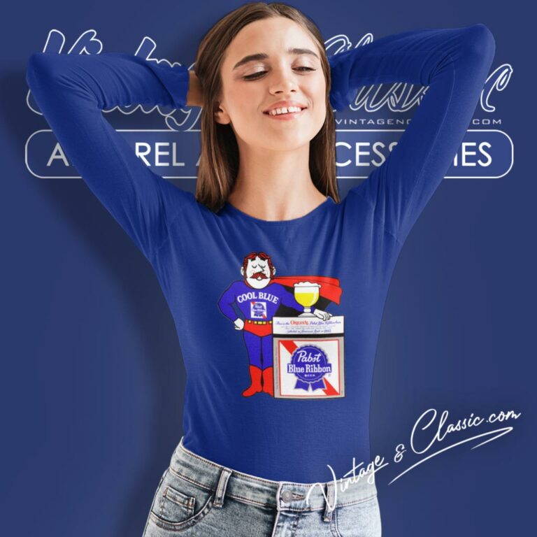 Vintage Beer Pabst Blue Ribbon Cool Blue Man Long Sleeve Tee Vintage Beer Pabst Blue Ribbon Cool Blue Man Long Sleeve Tee