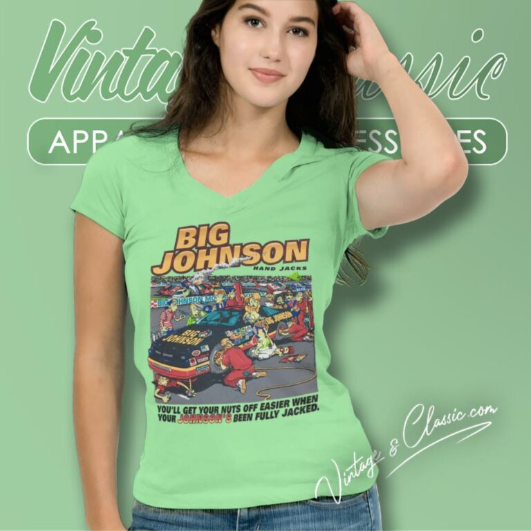 Vintage Big Johnson Comedy Hand Jack Nascar Racing V Neck TShirt Vintage Big Johnson Comedy Hand Jack Nascar Racing V Neck TShirt