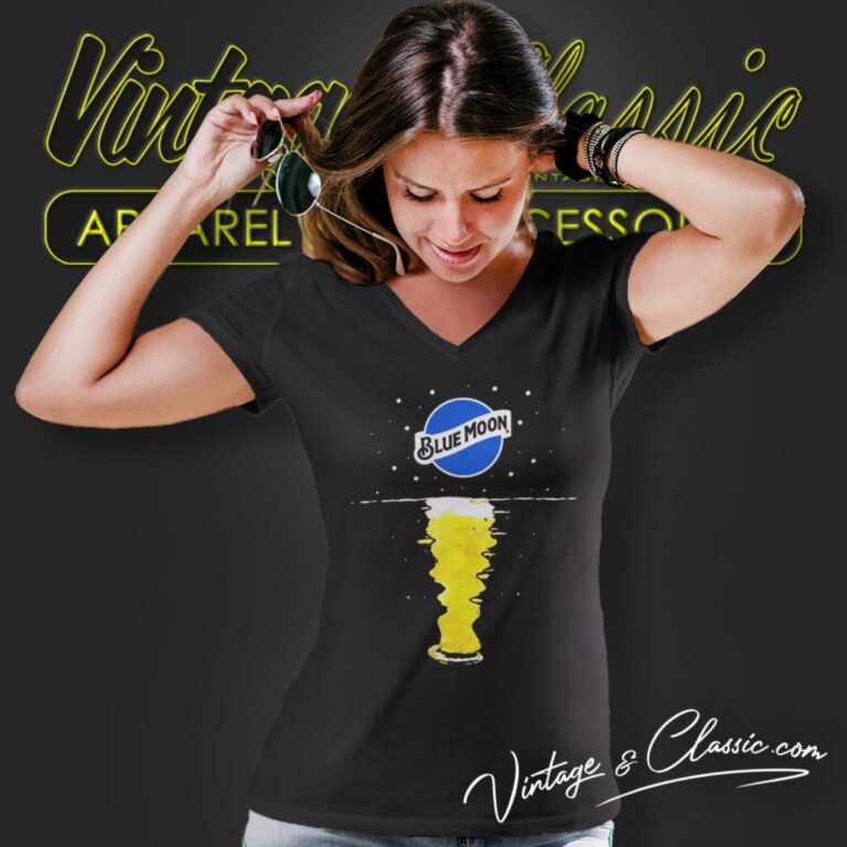 Vintage Blue Moon Beer Reflection V Neck TShirt Vintage Blue Moon Beer Reflection V Neck TShirt