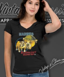 Vintage Budweiser Beer Marines Salute You Bulldog V Neck TShirt