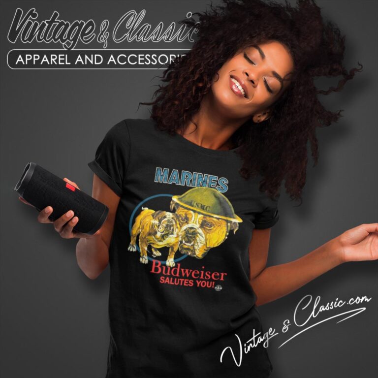 Vintage Budweiser Beer Marines Salute You Bulldog Women T Shirt Vintage Budweiser Beer Marines Salute You Bulldog Women T Shirt