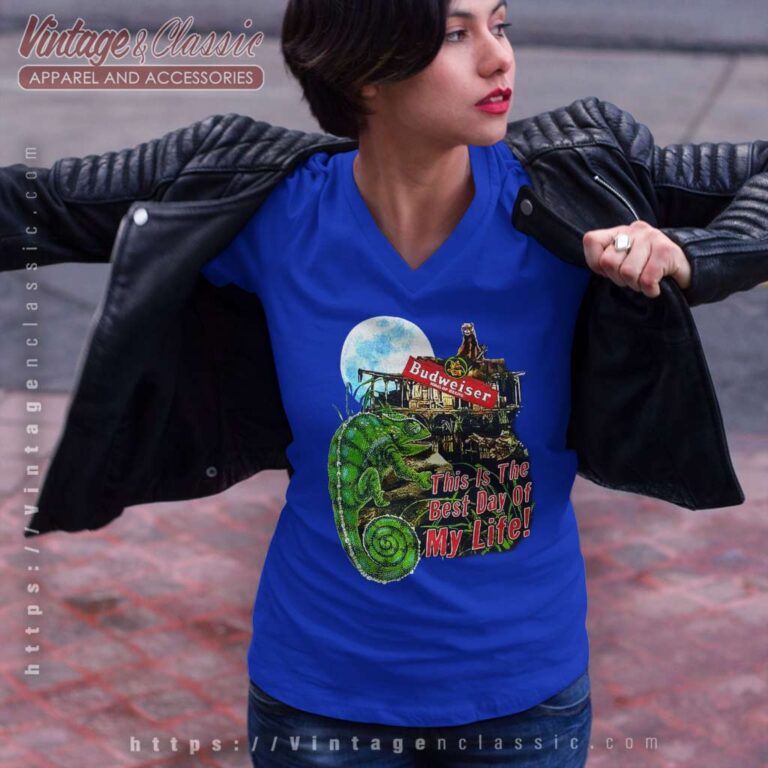 Vintage Budweiser Chameleon Best Day Of My Life V Neck TShirt Vintage Budweiser Chameleon Best Day Of My Life V Neck TShirt