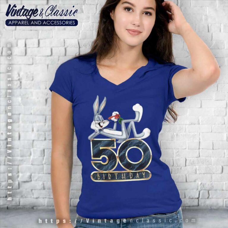 Vintage Bugs Bunny 50th Birthday Anniversary V Neck TShirt Vintage Bugs Bunny 50th Birthday Anniversary V Neck TShirt