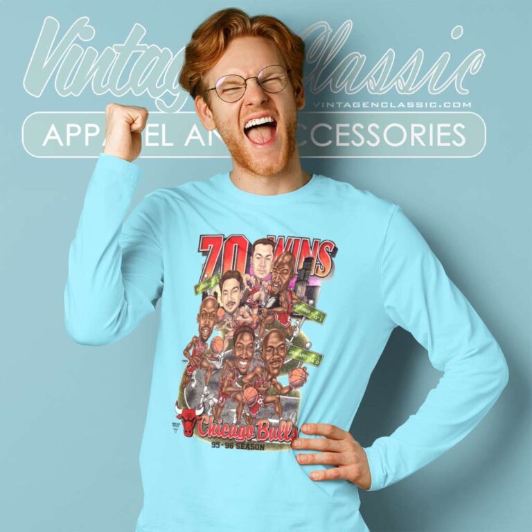 Vintage Chicago Bulls 70 Wins Caricature Long Sleeve Tee Vintage Chicago Bulls 70 Wins Caricature Long Sleeve Tee