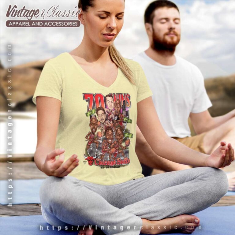 Vintage Chicago Bulls 70 Wins Caricature V Neck TShirt Vintage Chicago Bulls 70 Wins Caricature V Neck TShirt