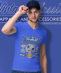 Vintage Dallas Cowboys Super Bowl Champions V Neck TShirt