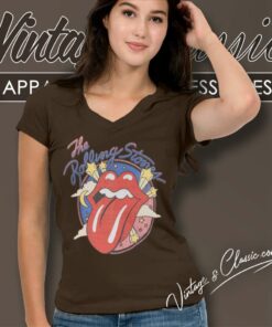 Vintage Distressed Rollin Stones V Neck TShirt