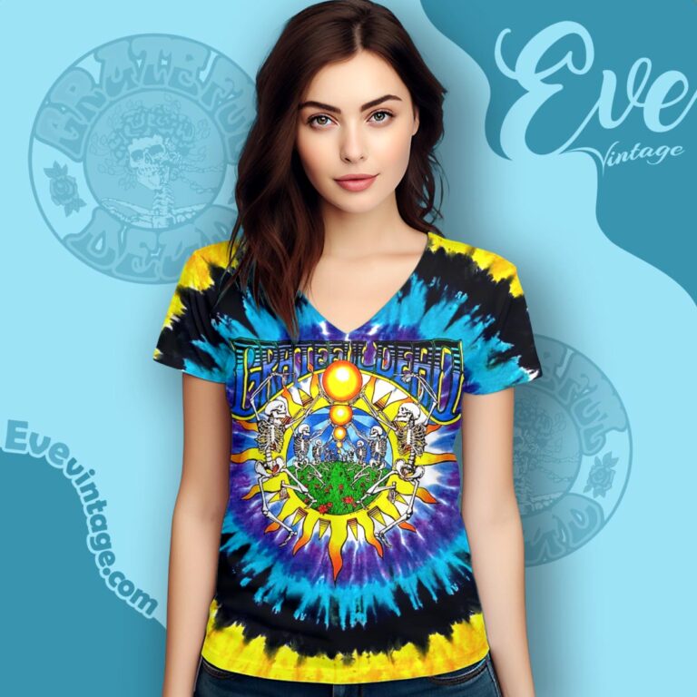 Vintage Grateful Dead Tie dye Shirt Summer Tour 1991 V Neck TShirt Vintage Grateful Dead Tie dye Shirt Summer Tour 1991 V Neck TShirt