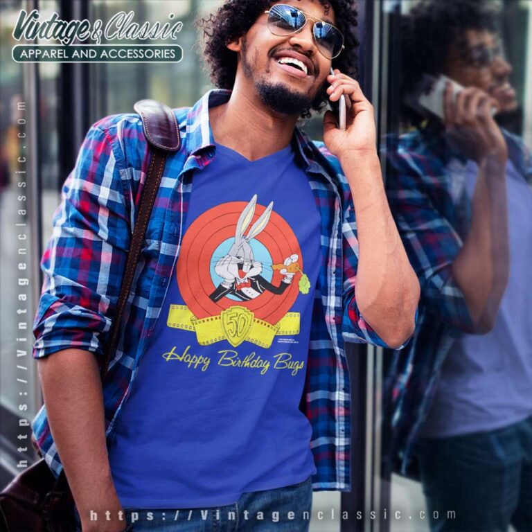 Vintage Happy Birthday Bugs 50th Anniversary V Neck TShirt Vintage Happy Birthday Bugs 50th Anniversary V Neck TShirt