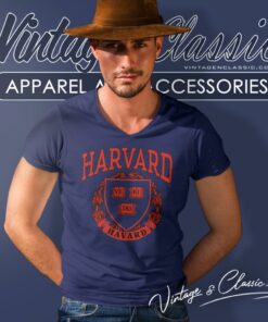 Vintage Harvard University Logo V Neck TShirt