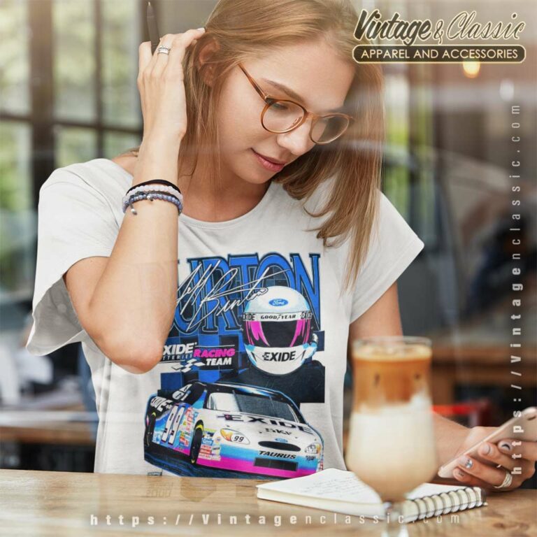 Vintage Jeff Burton Exide Racing Team Nascar Women TShirt 1 Vintage Jeff Burton Exide Racing Team Nascar Women TShirt 1