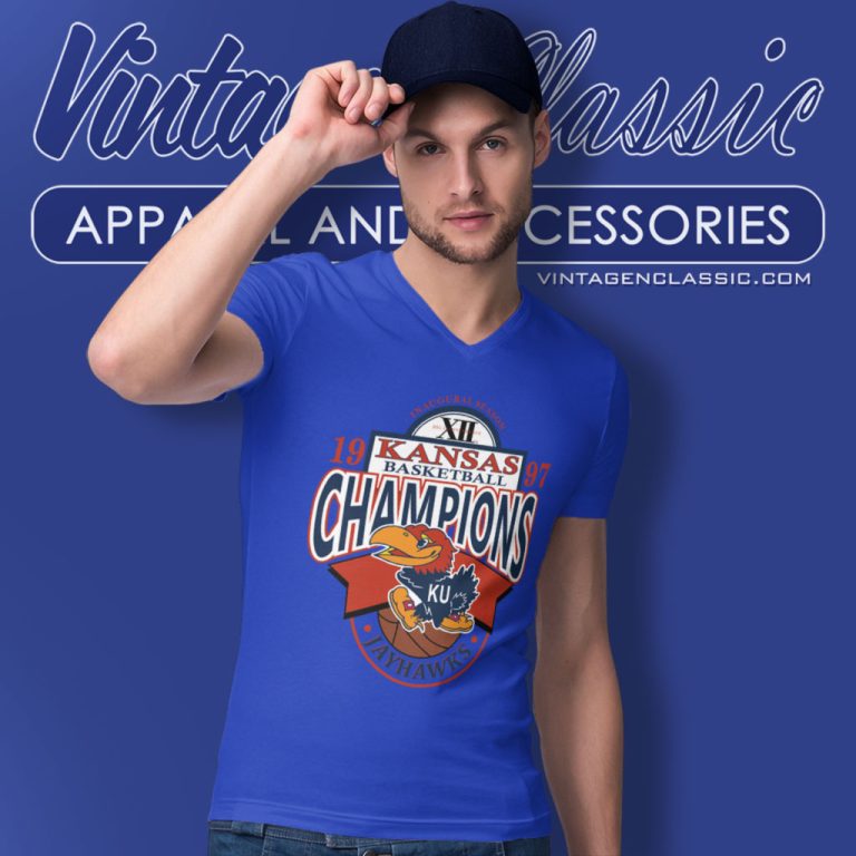 Vintage Kansas University Jayhawks Basketball Champions V Neck TShirt Vintage Kansas University Jayhawks Basketball Champions V Neck TShirt