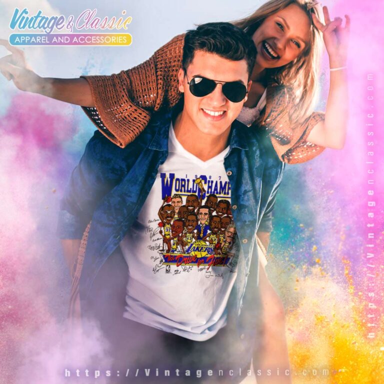 Vintage Lakers 1987 World Champions V Neck TShirt Vintage Lakers 1987 World Champions V Neck TShirt