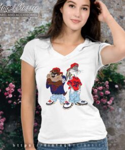 Vintage Looney Tunes Taz Bugs Hip Hop V Neck TShirt