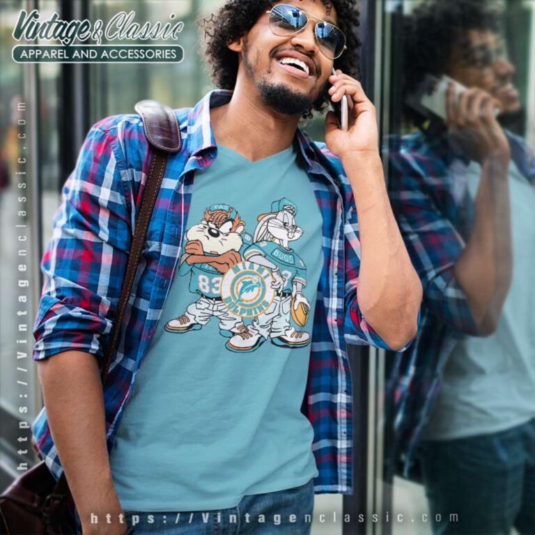 Vintage Miami Dolphins Looney Tunes V Neck TShirt Vintage Miami Dolphins Looney Tunes V Neck TShirt