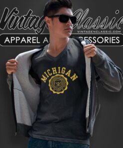 Vintage Michigan University Logo V Neck TShirt