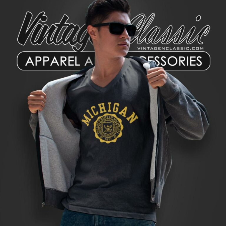 Vintage Michigan University Logo V Neck TShirt Vintage Michigan University Logo V Neck TShirt