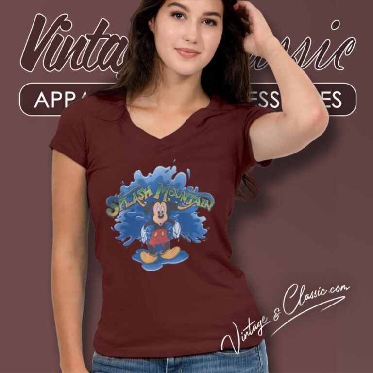 Vintage Mickey Mouse Splash Mountain Ride I Survived V Neck TShirt Vintage Mickey Mouse Splash Mountain Ride I Survived V Neck TShirt
