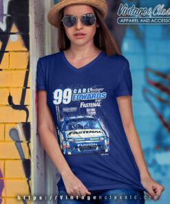 Vintage Nascar Carl Edwards Blue Racing V Neck TShirt