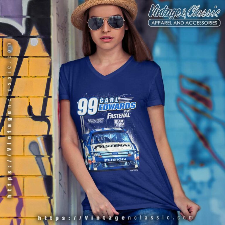 Vintage Nascar Carl Edwards Blue Racing V Neck TShirt Vintage Nascar Carl Edwards Blue Racing V Neck TShirt